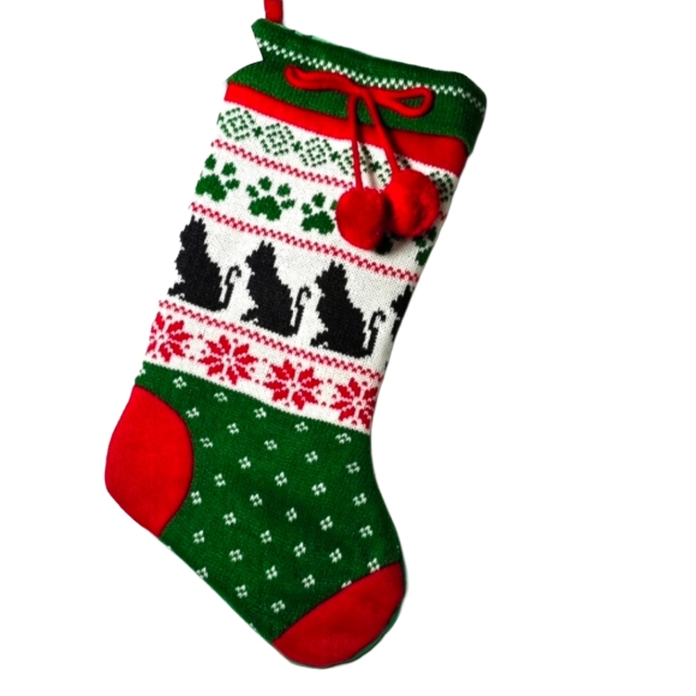 Cat knitted Holiday stocking nwt
